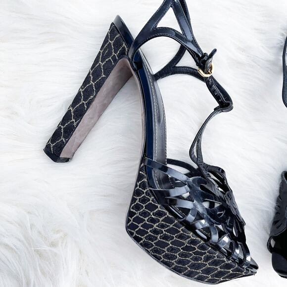 Sergio Rossi Black and Gold Textured Platform Sandals - Picture 4 of 11